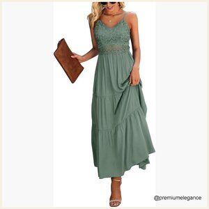 Lace Crochet Maxi Dress Spaghetti Strap Summer Beach Formal Long Dress